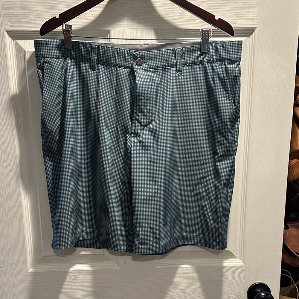 adidas Men's Teal Checkered Flat Front Shorts